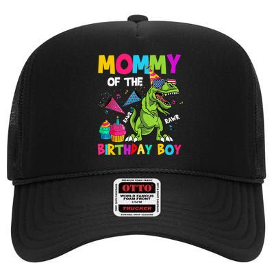 Mommy Of The Birthday Boy T-Rex Dinosaur Birthday High Crown Mesh Back Trucker Hat