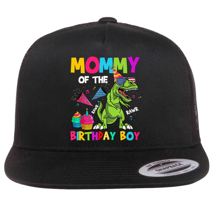 Mommy Of The Birthday Boy T-Rex Dinosaur Birthday Flat Bill Trucker Hat