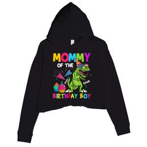 Mommy Of The Birthday Boy T-Rex Dinosaur Birthday Crop Fleece Hoodie