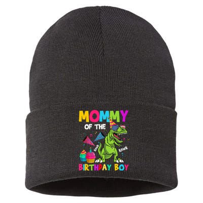 Mommy Of The Birthday Boy T-Rex Dinosaur Birthday Sustainable Knit Beanie