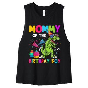 Mommy Of The Birthday Boy T-Rex Dinosaur Birthday Women's Racerback Cropped Tank