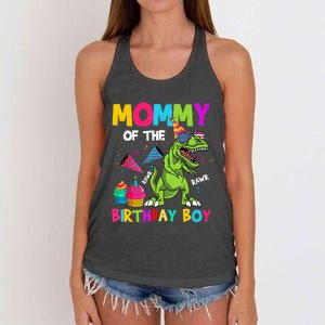 Mommy Of The Birthday Boy T-Rex Dinosaur Birthday Women's Knotted Racerback Tank