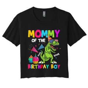 Mommy Of The Birthday Boy T-Rex Dinosaur Birthday Women's Crop Top Tee