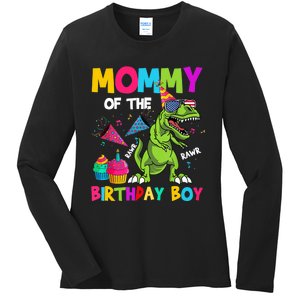 Mommy Of The Birthday Boy T-Rex Dinosaur Birthday Ladies Long Sleeve Shirt