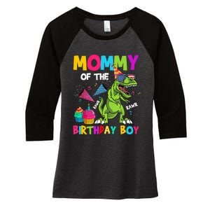 Mommy Of The Birthday Boy T-Rex Dinosaur Birthday Women's Tri-Blend 3/4-Sleeve Raglan Shirt