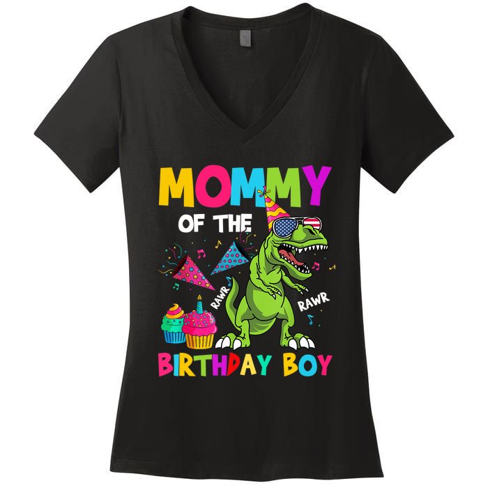 Mommy Of The Birthday Boy T-Rex Dinosaur Birthday Women's V-Neck T-Shirt