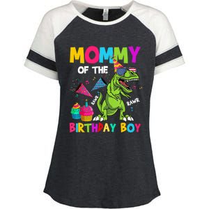 Mommy Of The Birthday Boy T-Rex Dinosaur Birthday Enza Ladies Jersey Colorblock Tee