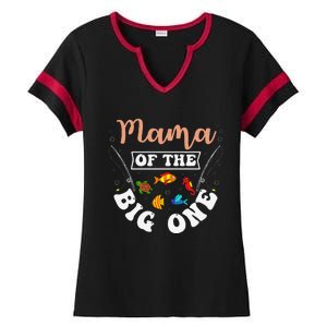 Mama Of The Big One Fishing Birthday Party Bday Celebration Ladies Halftime Notch Neck Tee