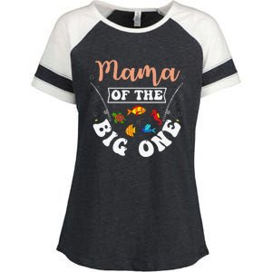 Mama Of The Big One Fishing Birthday Party Bday Celebration Enza Ladies Jersey Colorblock Tee