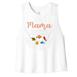 Mama Of The Big One Fishing Birthday Party Bday Celebration Women's Racerback Cropped Tank