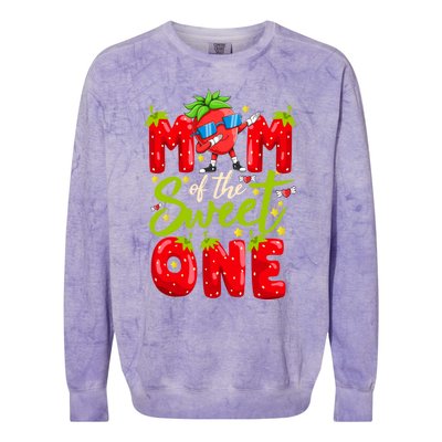 Mom Of The Sweet One Dabbing Valentines Day Strawberry Funny Gift Meaningful Gif Colorblast Crewneck Sweatshirt