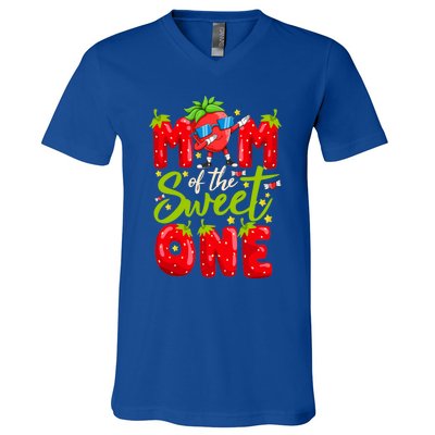 Mom Of The Sweet One Dabbing Valentines Day Strawberry Funny Gift Meaningful Gif V-Neck T-Shirt