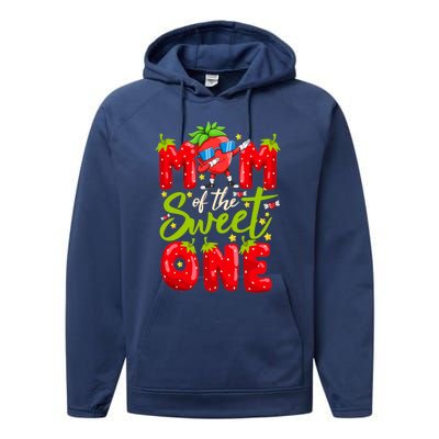 Mom Of The Sweet One Dabbing Valentines Day Strawberry Funny Gift Meaningful Gif Performance Fleece Hoodie