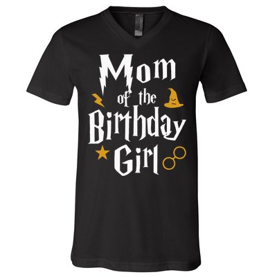 Mom Of The Birthday Girl Wizard 1st Birthday Family Party V-Neck T-Shirt