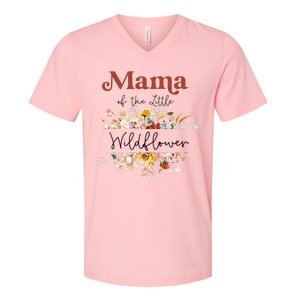 Mama Of The Little Wildflower Birthday Party Baby Shower V-Neck T-Shirt