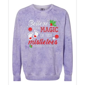 Magic Of Tiny Mistletoes Labor And Delivery Christmas Colorblast Crewneck Sweatshirt