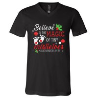 Magic Of Tiny Mistletoes Labor And Delivery Christmas V-Neck T-Shirt