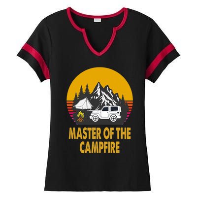 Master Of The Campfire Funny Camping Wilderness Lovers Gift Ladies Halftime Notch Neck Tee