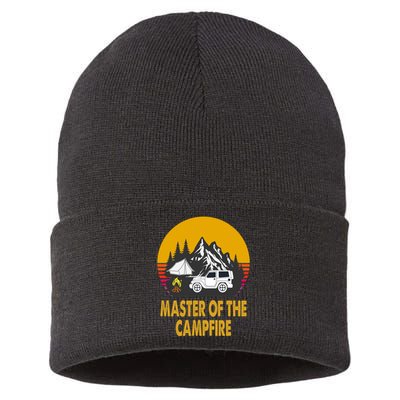 Master Of The Campfire Funny Camping Wilderness Lovers Gift Sustainable Knit Beanie