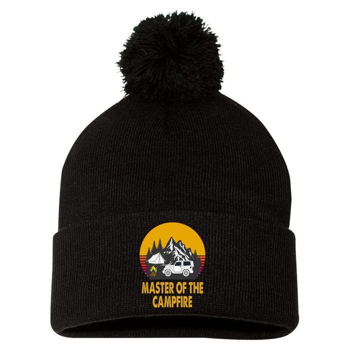 Master Of The Campfire Funny Camping Wilderness Lovers Gift Pom Pom 12in Knit Beanie