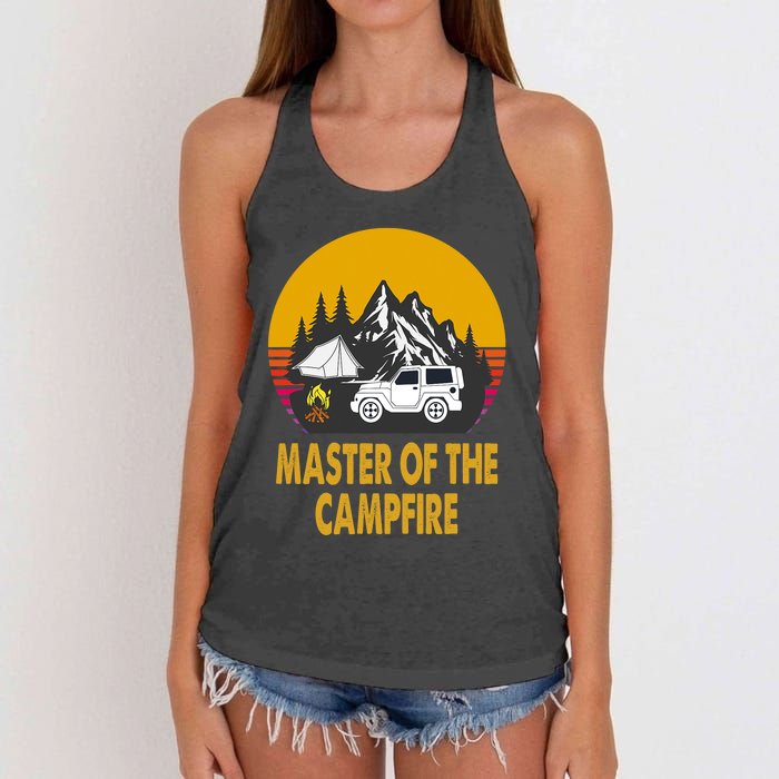 Master Of The Campfire Funny Camping Wilderness Lovers Gift Women's Knotted Racerback Tank