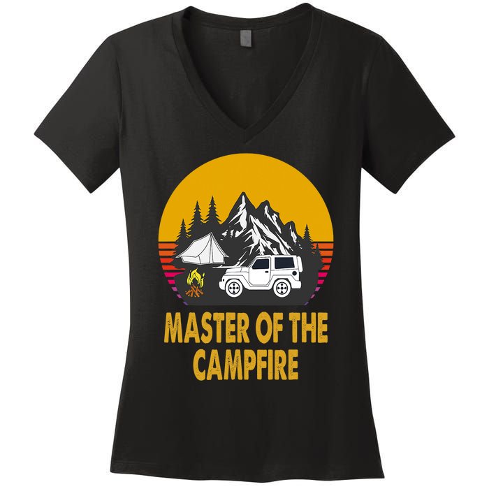 Master Of The Campfire Funny Camping Wilderness Lovers Gift Women's V-Neck T-Shirt