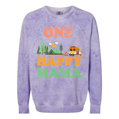 Mama Of The Happy Camper One Happy Mama Camping Colorblast Crewneck Sweatshirt