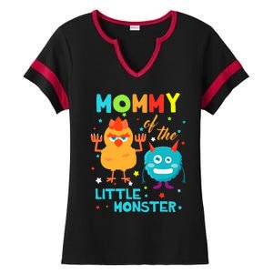 Mommy Of The Little Monster Birthday Family Monster Ladies Halftime Notch Neck Tee