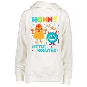 Mommy Of The Little Monster Birthday Family Monster Womens Funnel Neck Pullover Hood