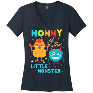 Mommy Of The Little Monster Birthday Family Monster Women's V-Neck T-Shirt