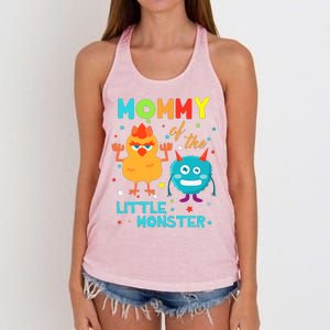 Mommy Of The Little Monster Birthday Family Monster Women's Knotted Racerback Tank