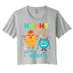 Mommy Of The Little Monster Birthday Family Monster Women's Crop Top Tee