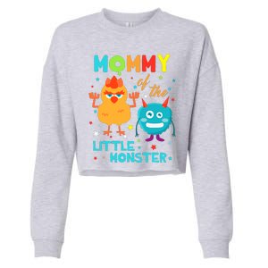 Mommy Of The Little Monster Birthday Family Monster Cropped Pullover Crew