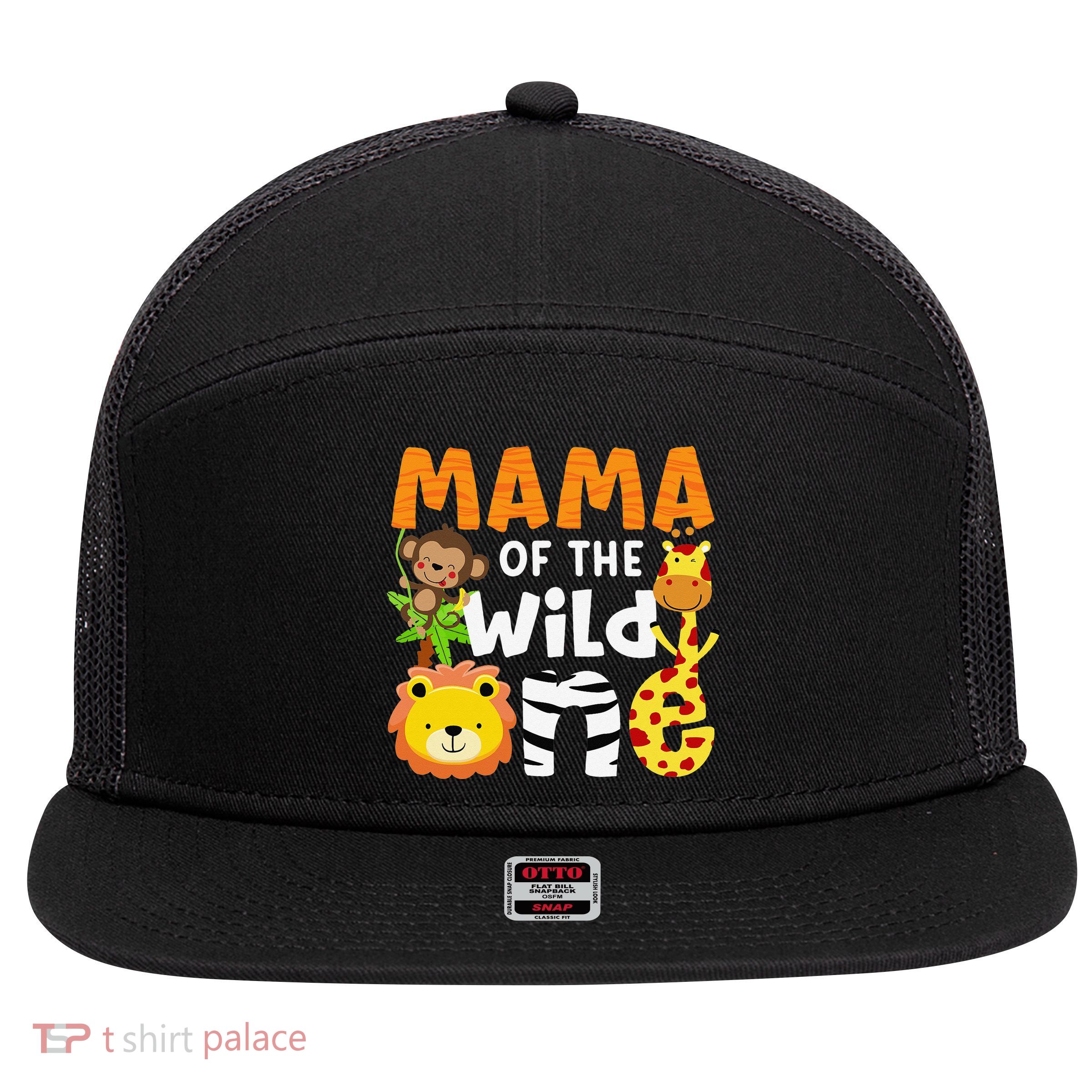 Mama of the Wild One Zoo Theme Bday Safari Jungle Animals 7 Panel Mesh Trucker Snapback Hat