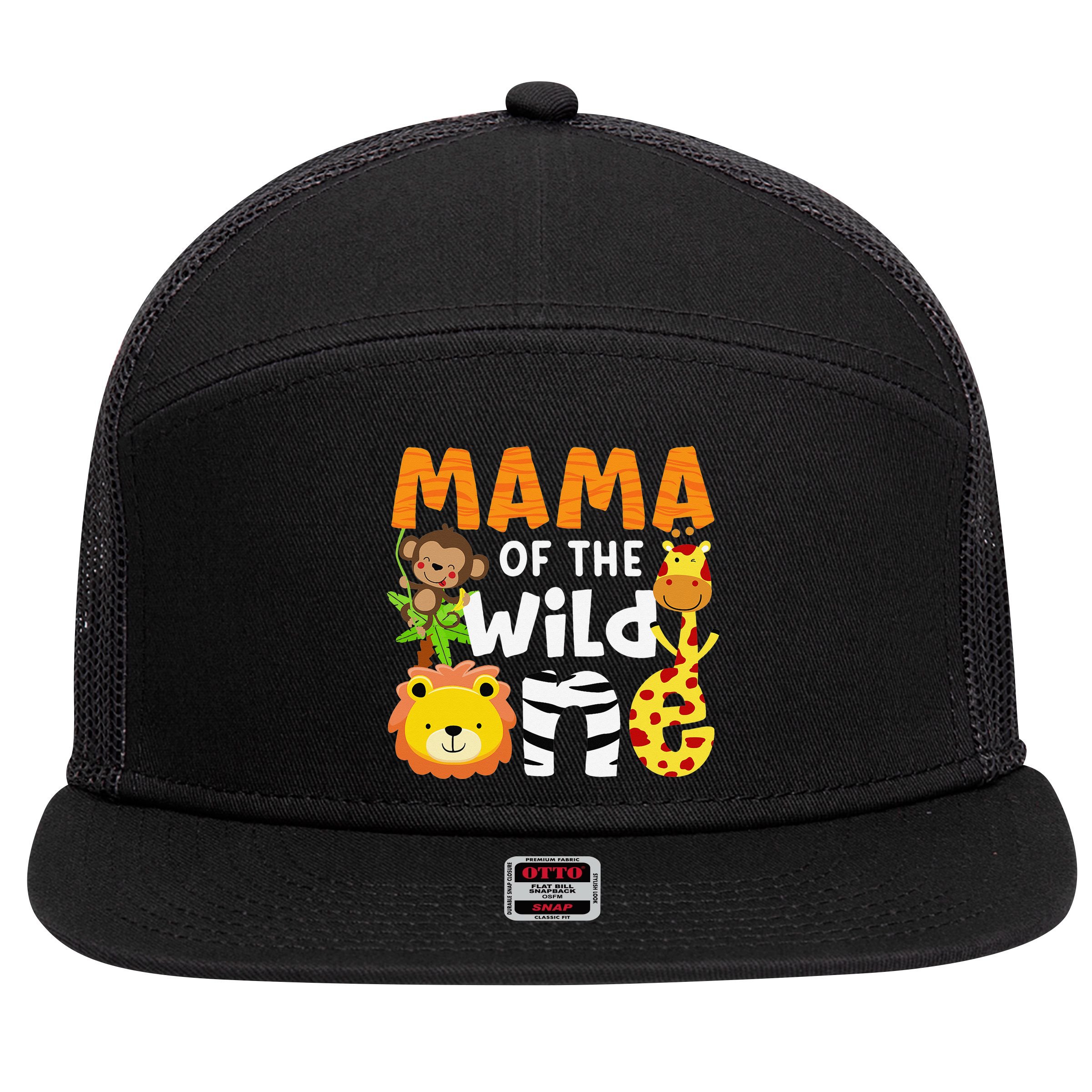 Mama of the Wild One Zoo Theme Bday Safari Jungle Animals 7 Panel Mesh Trucker Snapback Hat