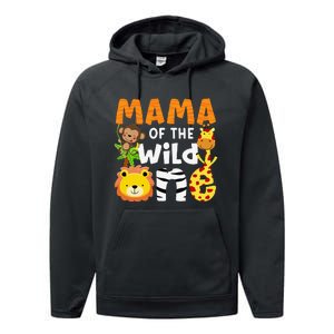 Mama of the Wild One Zoo Theme Bday Safari Jungle Animals Performance Fleece Hoodie