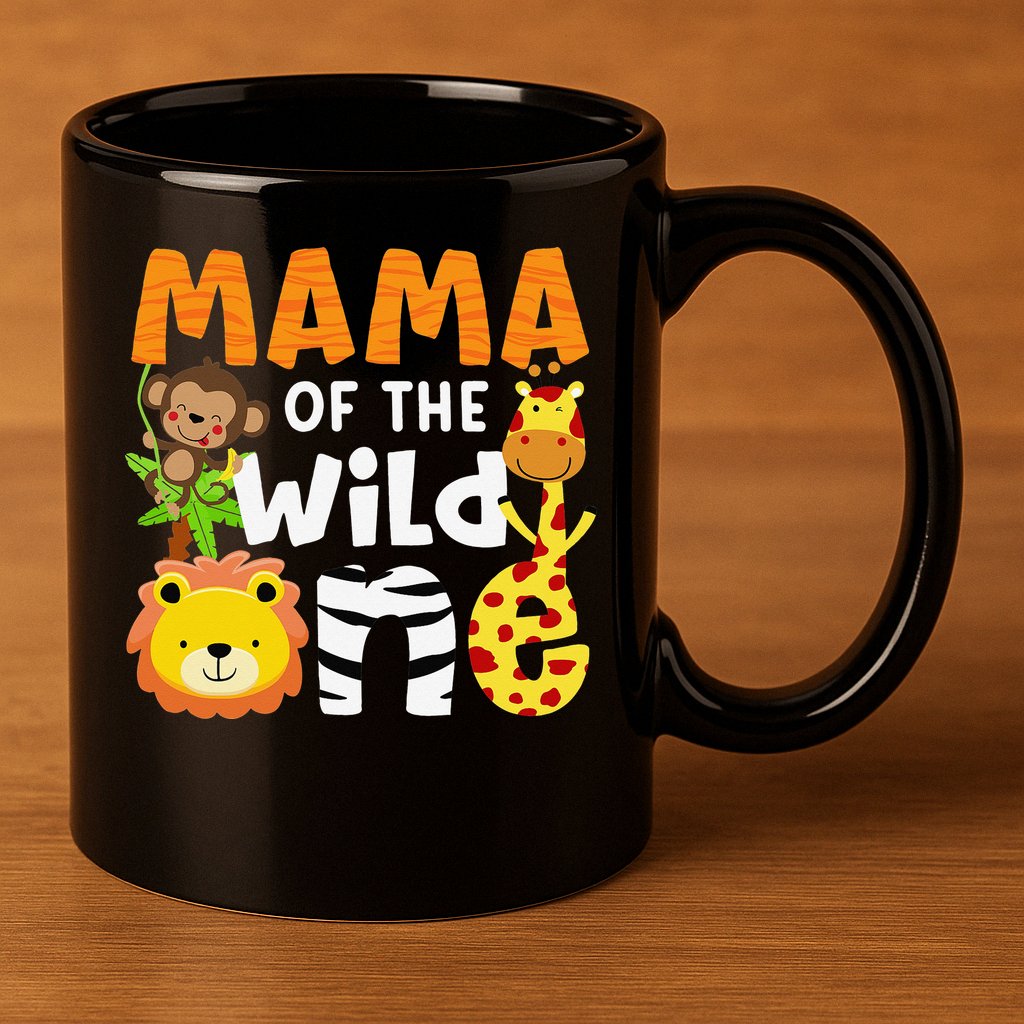 Mama of the Wild One Zoo Theme Bday Safari Jungle Animals 11oz C Handle Ceramic Mug