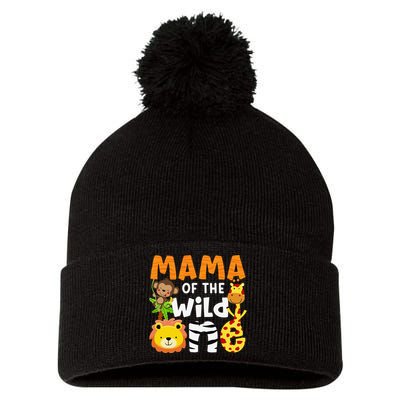 Mama of the Wild One Zoo Theme Bday Safari Jungle Animals Pom Pom 12in Knit Beanie