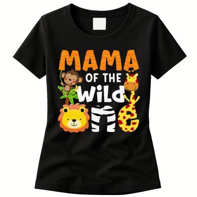 Mama of the Wild One Zoo Theme Bday Safari Jungle Animals Womens T-Shirt