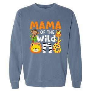 Mama of the Wild One Zoo Theme Bday Safari Jungle Animals Garment-Dyed Sweatshirt