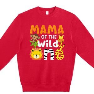 Mama of the Wild One Zoo Theme Bday Safari Jungle Animals Premium Crewneck Sweatshirt