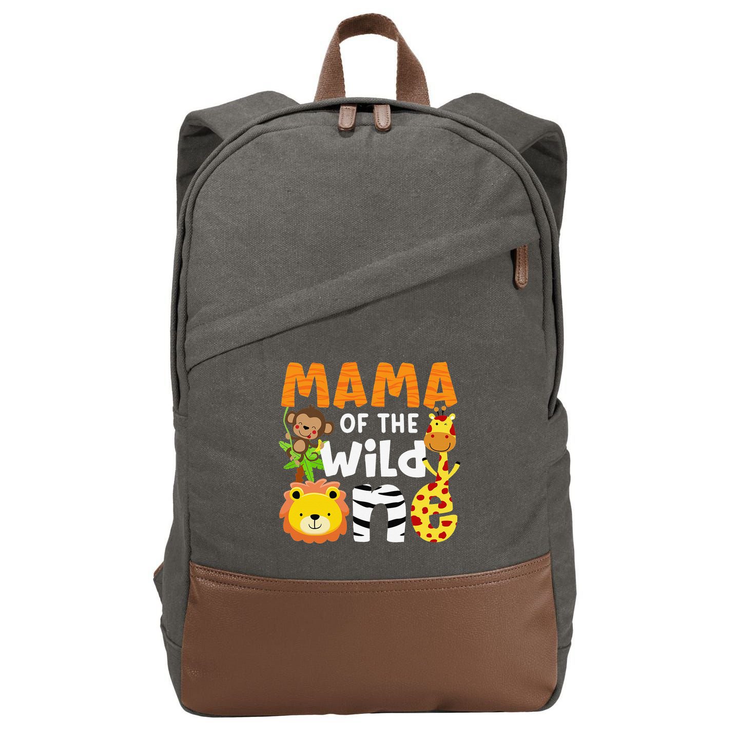 Mama of the Wild One Zoo Theme Bday Safari Jungle Animals Cotton Canvas Backpack