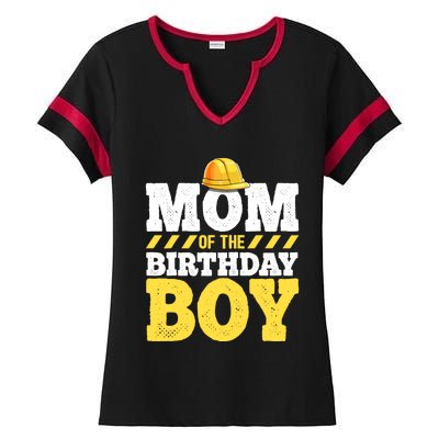 Mom of the Birthday Boy Construction Birthday Party Hat Gift Ladies Halftime Notch Neck Tee