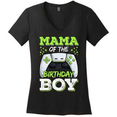 Mom of the Birthday  Matching Video Gamer Party Women's V-Neck T-Shirt