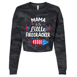 Mama Of The Little Firecracker 4th Of July Birthday Party Gift Cropped Pullover Crew