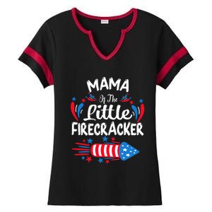 Mama Of The Little Firecracker 4th Of July Birthday Party Gift Ladies Halftime Notch Neck Tee