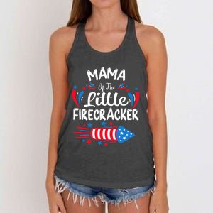 Mama Of The Little Firecracker 4th Of July Birthday Party Gift Women's Knotted Racerback Tank