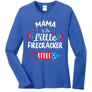 Mama Of The Little Firecracker 4th Of July Birthday Party Gift Ladies Long Sleeve Shirt