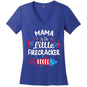 Mama Of The Little Firecracker 4th Of July Birthday Party Gift Women's V-Neck T-Shirt