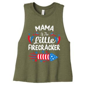 Mama Of The Little Firecracker 4th Of July Birthday Party Gift Women's Racerback Cropped Tank